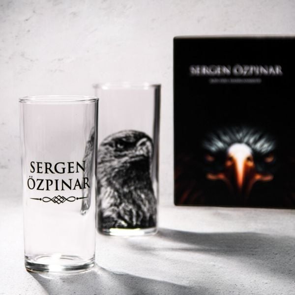 Kartal Figürlü İsim Baskılı İkili Rakı Bardağı