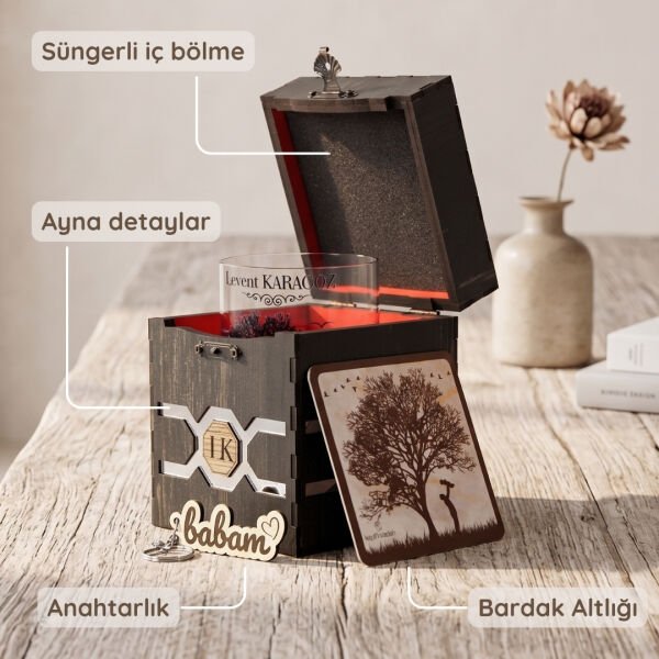 Gölgen Yeter Babam Ahşap Kutulu Kişiye Özel Viski Bardağı