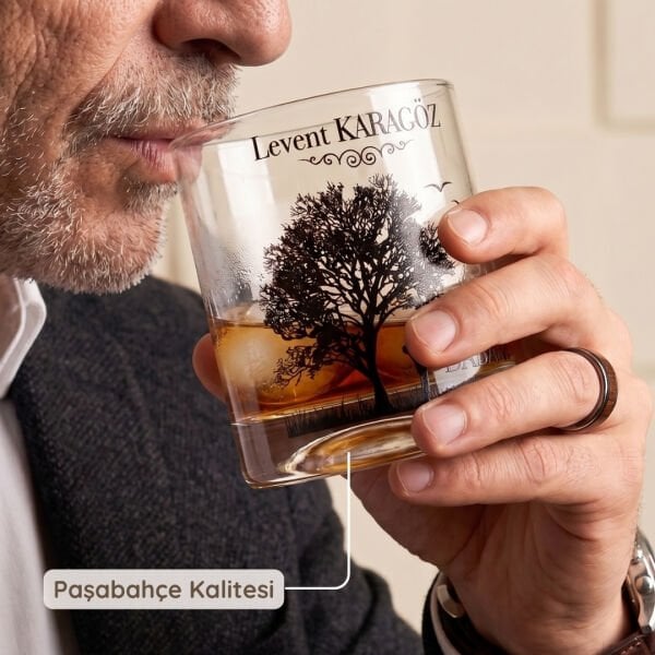 Gölgen Yeter Babam Ahşap Kutulu Kişiye Özel Viski Bardağı