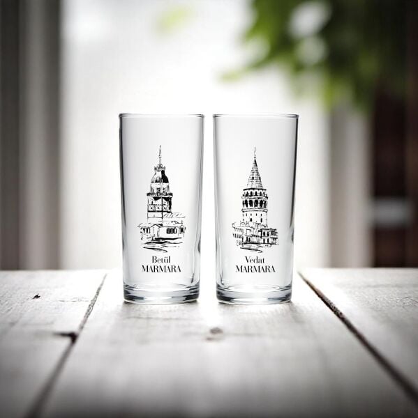 Galata ve Kız Kulesi İkili Rakı Bardağı