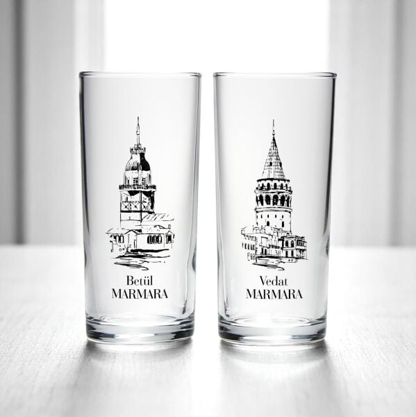 Galata ve Kız Kulesi İkili Rakı Bardağı