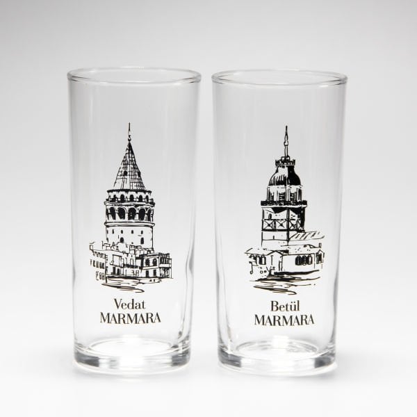 Galata ve Kız Kulesi İkili Rakı Bardağı
