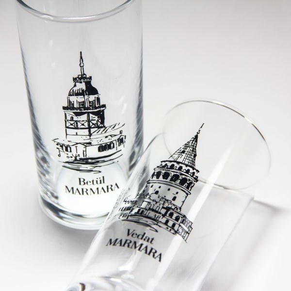 Galata ve Kız Kulesi İkili Rakı Bardağı