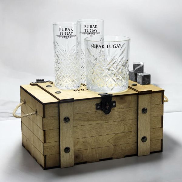 Angle Ahşap Kutulu Paşabahçe Viski ve Rakı Bardak Set