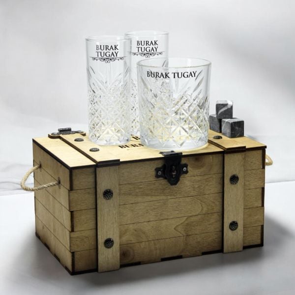 Angle Ahşap Kutulu Paşabahçe Viski ve Rakı Bardak Set