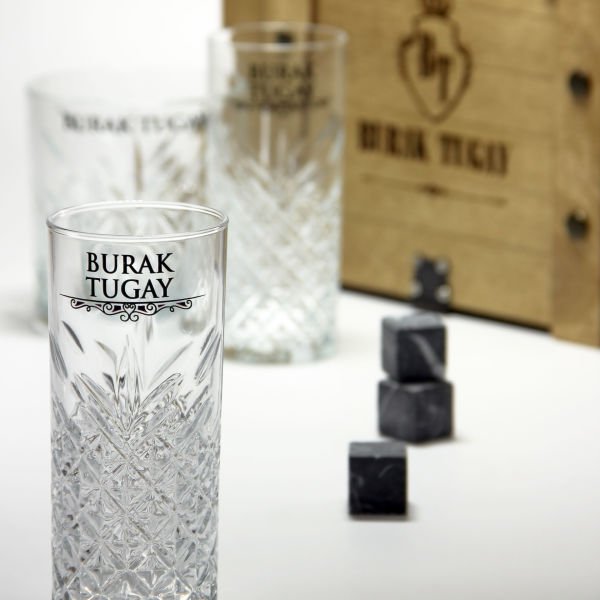 Angle Ahşap Kutulu Paşabahçe Viski ve Rakı Bardak Set