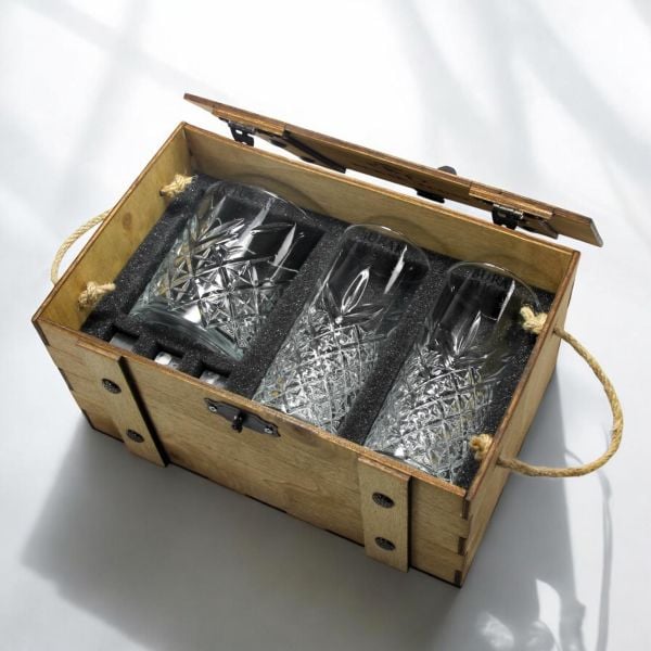 Angle Ahşap Kutulu Paşabahçe Viski ve Rakı Bardak Set